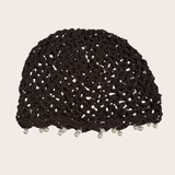Glitter Pearls Brown Crochet Hat