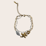 Pearls Double Starfish and Shell Bracelet