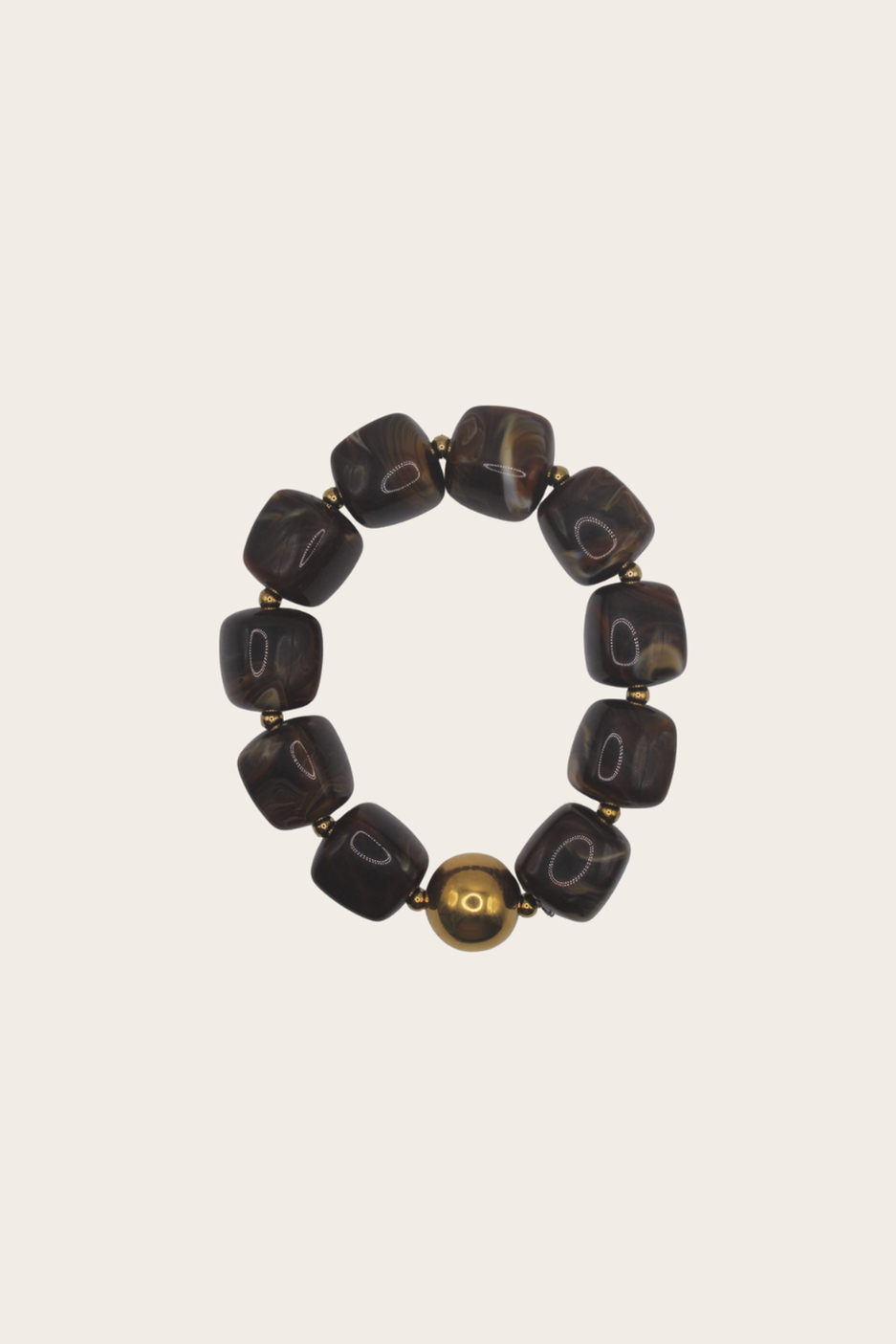 Serena Brown Bracelet featuring brown geometric beads on an elastic design