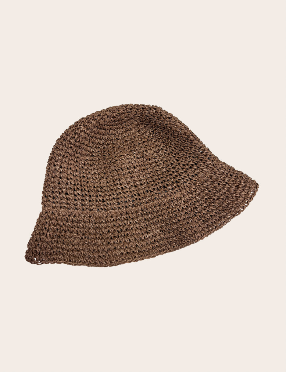 Maia brown woven straw hat with a warm neutral finish