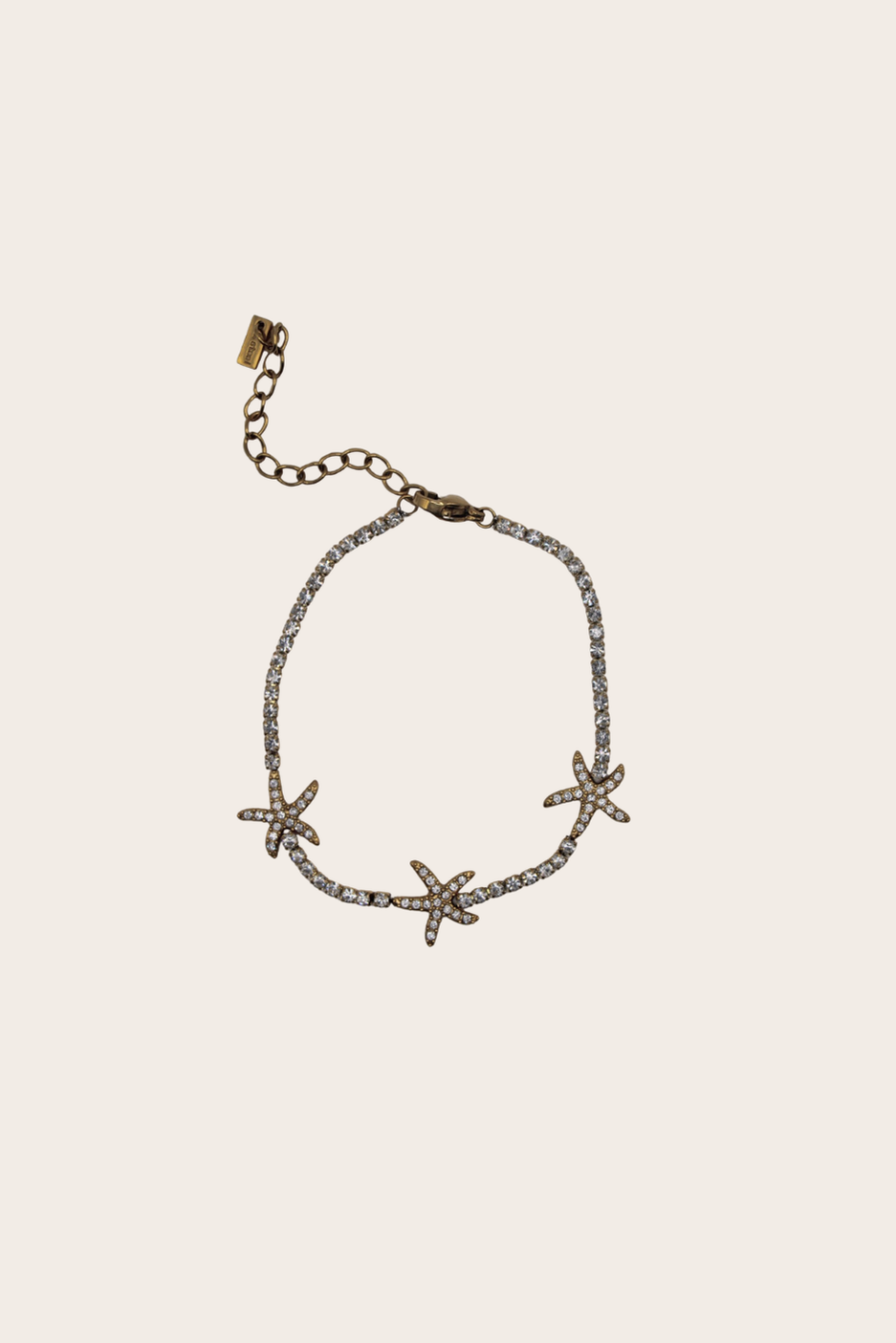 Starfishes cz Bracelet featuring a delicate chain with three crystal-accented starfish charms