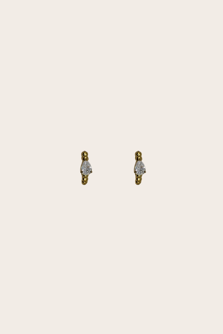 Beaded Diamond Drop Huggies, gold and clear earrings with beaded huggie hoops finished with a sparkling drop detail