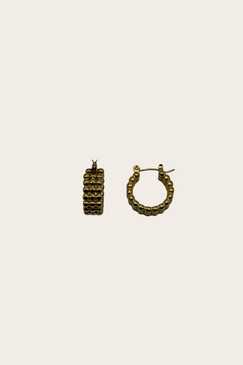 Beaded Hoops, gold earrings with classic hoops finished with dimensional beaded texture