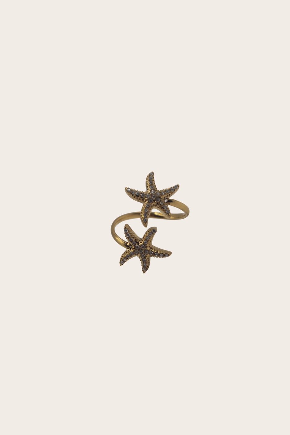 Double Starfish cz Ring featuring two starfish motifs with crystal-style accents