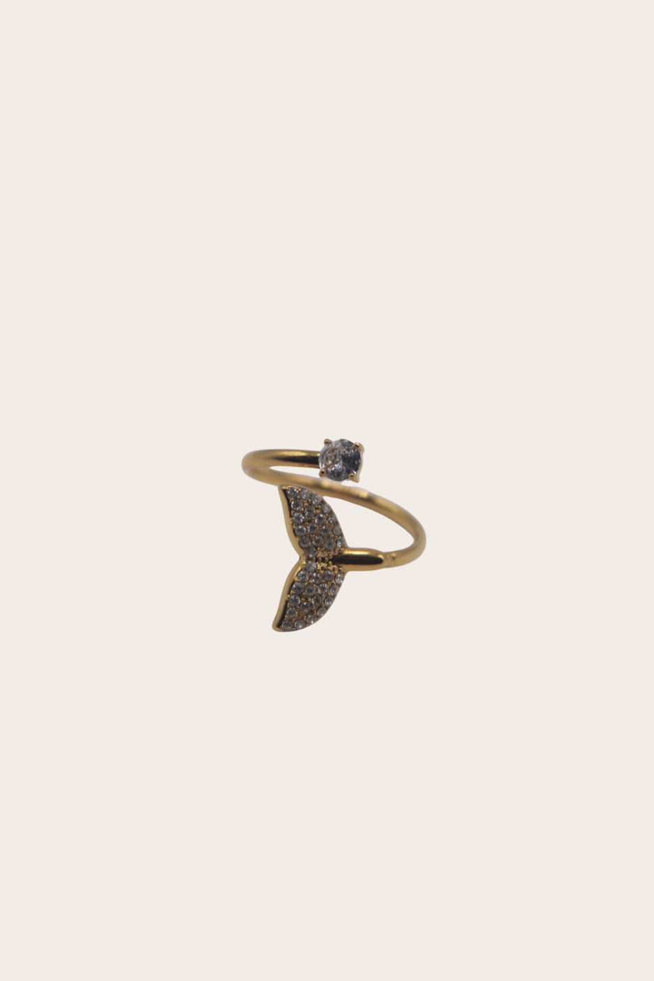 Diamond Tail Ring featuring a wraparound tail motif with a crystal-style accent
