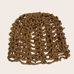 Lucía camel crochet hat with sparkling glitter accents