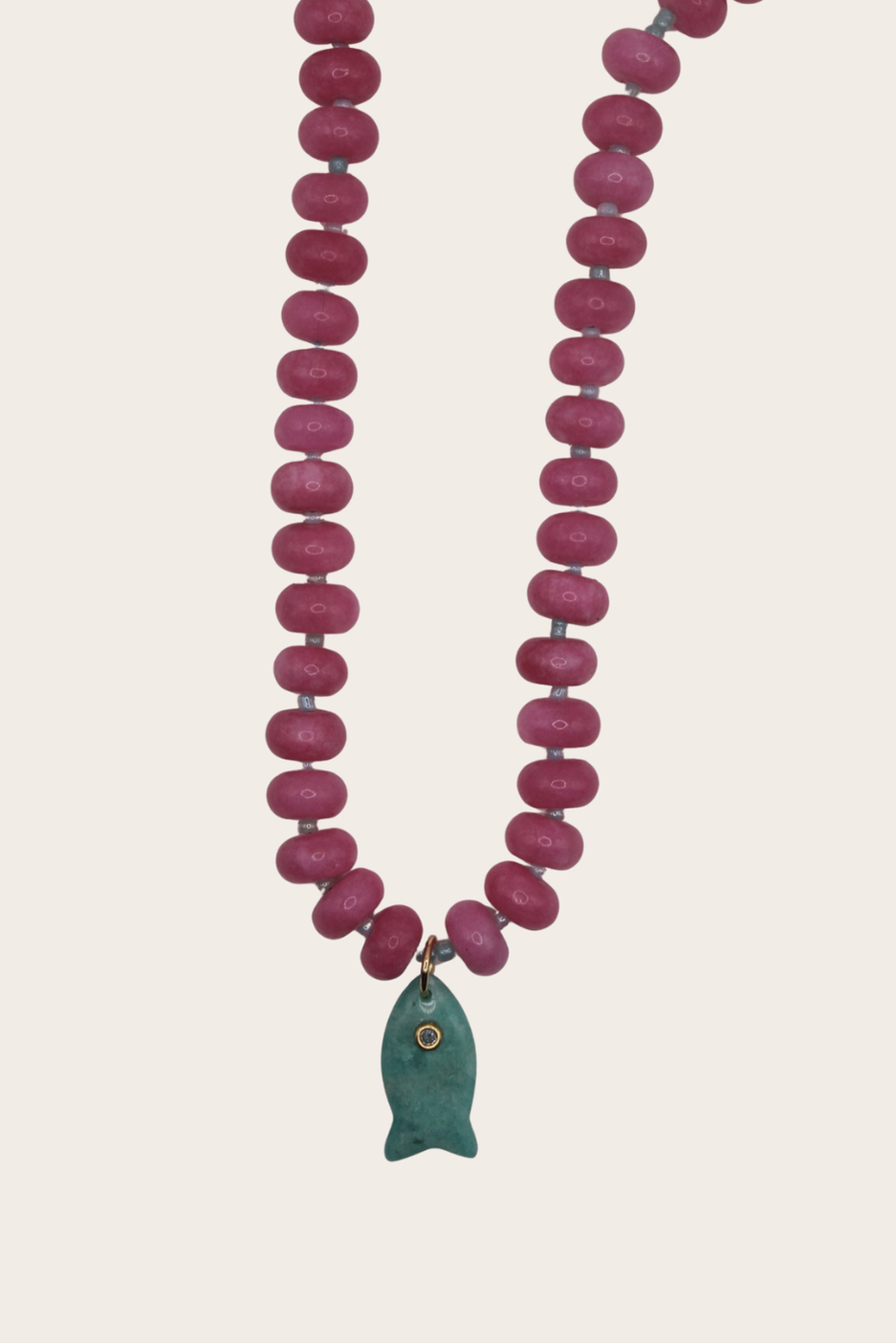 Malia Fish Chain featuring pink beads and a teal fish pendant