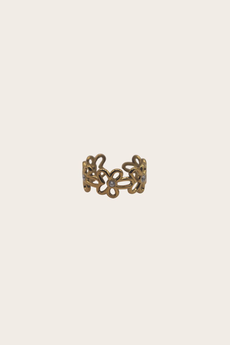 Diamond Flowers Band Ring featuring an open band with crystal-accented floral details