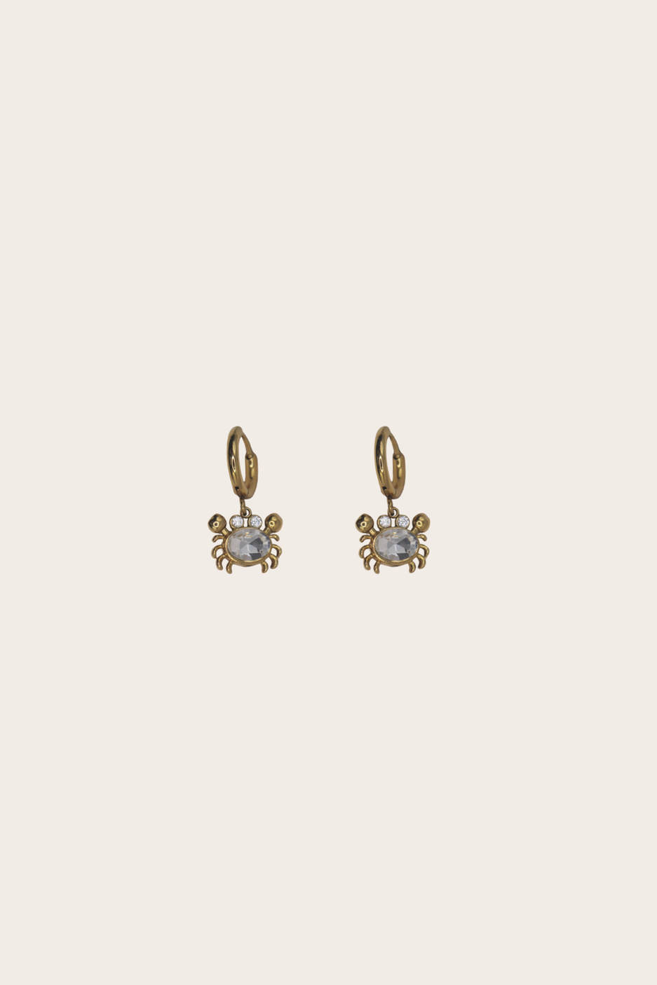 Diamond Crab Huggies featuring small hoops finished with crystal-accented crab charms