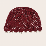 Glitter Pearls Red Crochet Hat