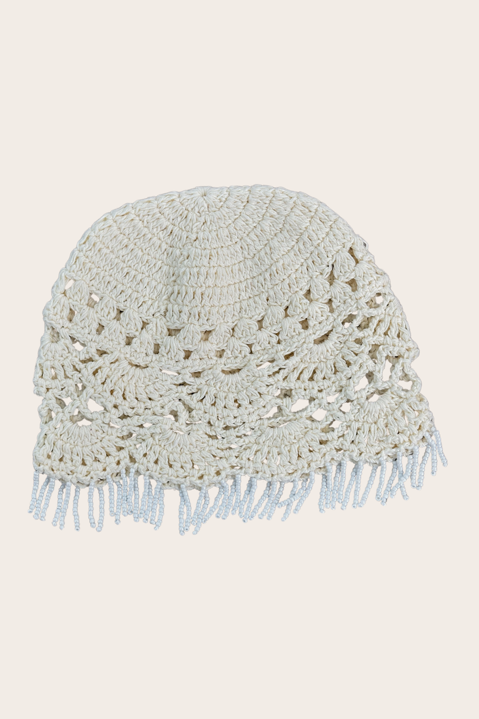 Beaded Fringes Crochet Hat featuring a light crochet design with delicate fringe