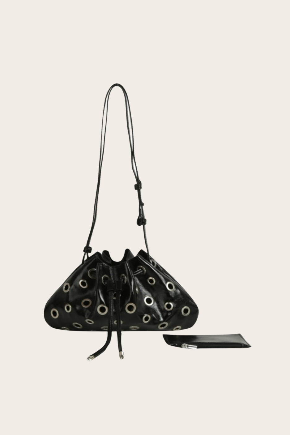 Black Grommet Bag, black bag featuring grommet detailing and an included strap