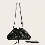 Black Grommet Bag, black bag featuring grommet detailing and an included strap