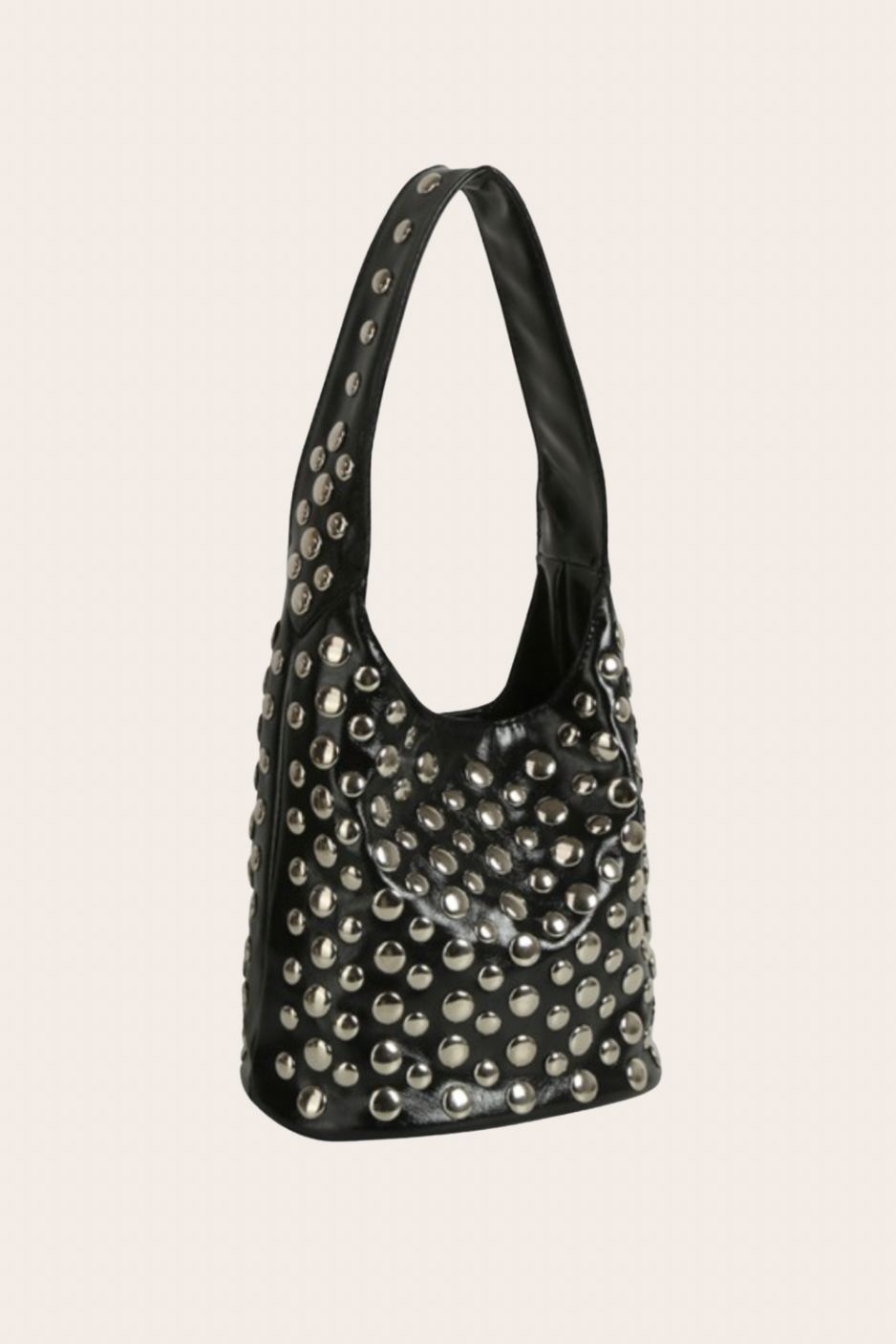 Black Studded Hobo Bag, black hobo bag featuring studded detailing and a relaxed hobo silhouette
