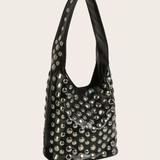 Black Studded Hobo Bag, black hobo bag featuring studded detailing and a relaxed hobo silhouette