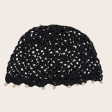 Glitter Pearls Black Crochet Hat