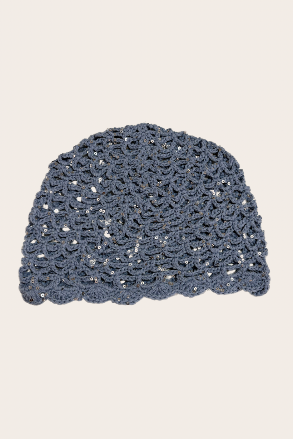 Blue crochet hat with delicate glitter accents