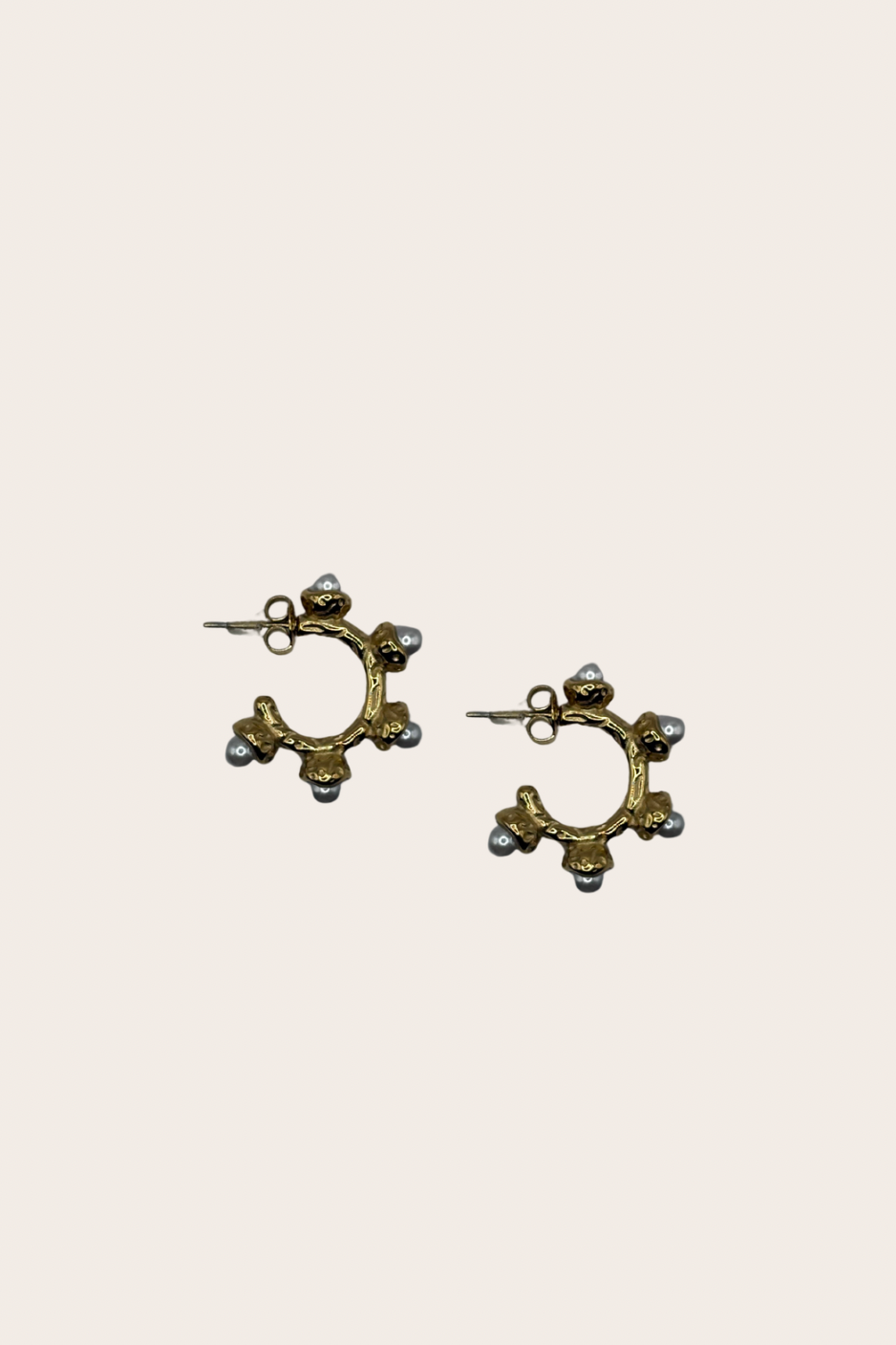 Golden Pearls Hoops, gold and pearl white earrings with golden hoops accented with pearl details