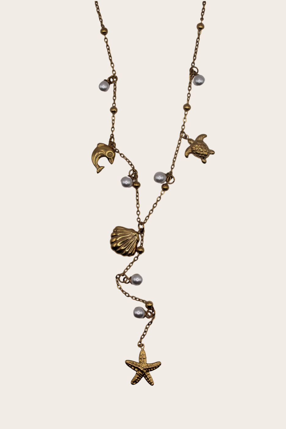Océano Pearls Lariat necklace with pearl-inspired details