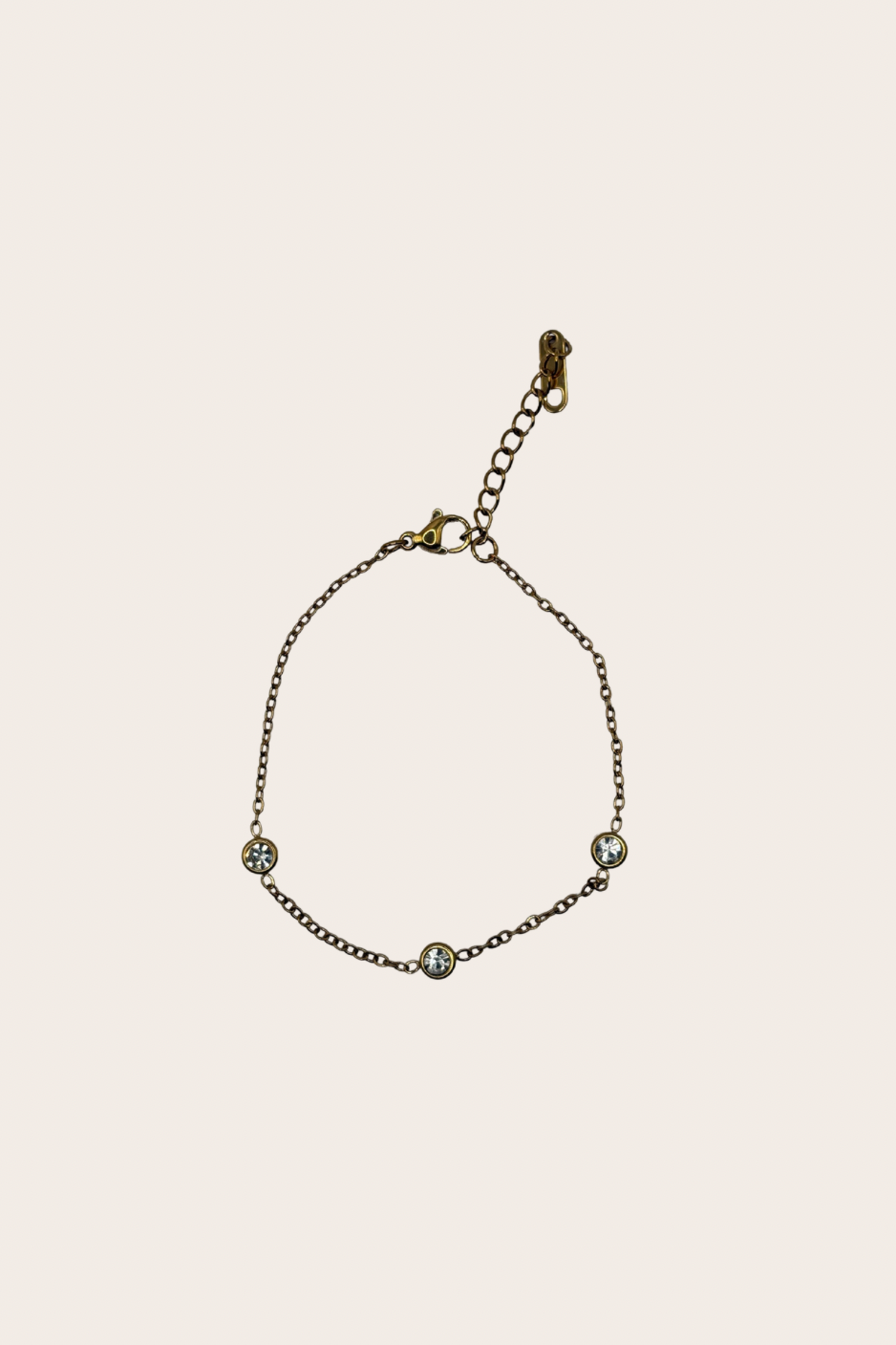 Dainty Triple cz Bracelet, gold and clear bracelet with three CZ-inspired sparkling accents set along a delicate chain