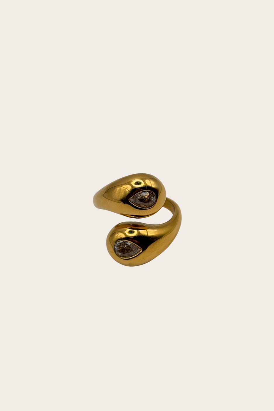 Golden Double Drop Diamond Ring by M Bali - stainless steel jewelry