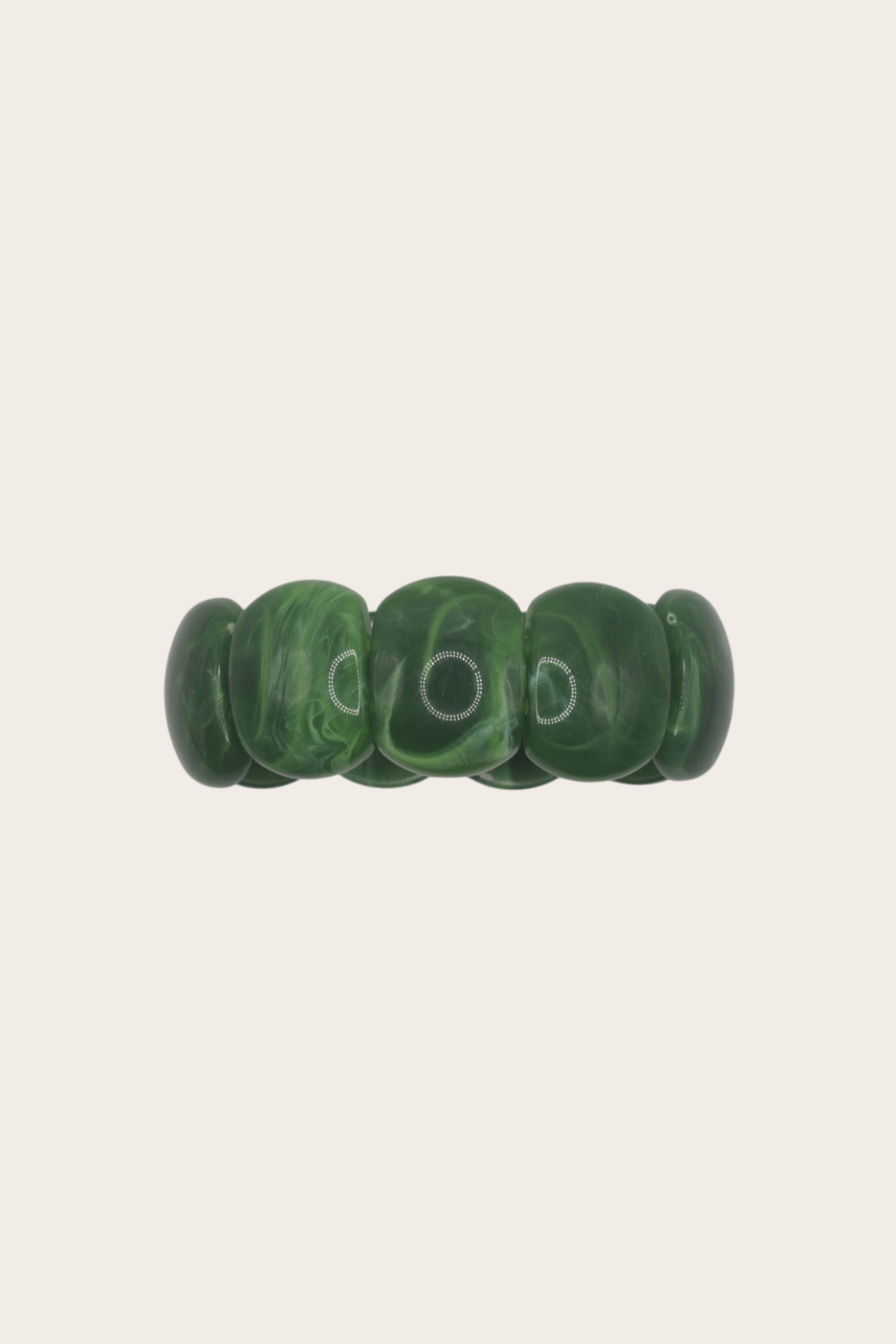 Gaia Green Bracelet featuring translucent green acrylic beads on an elastic design