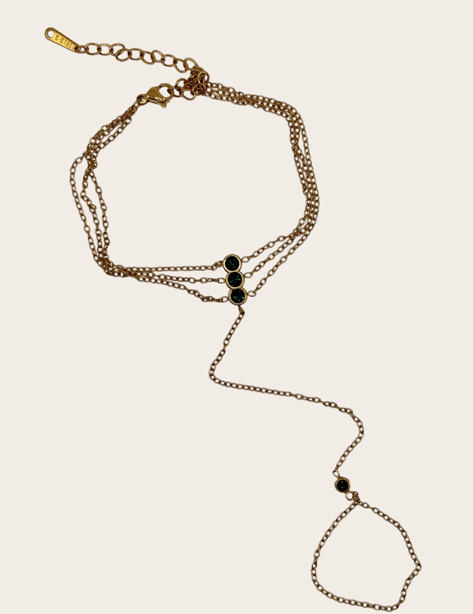 Grace stainless steel hand chain with emerald-green detail