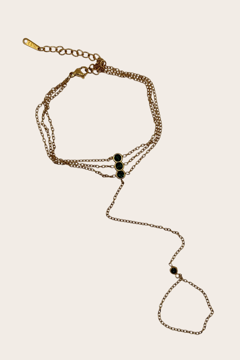 Grace stainless steel hand chain with emerald-green detail
