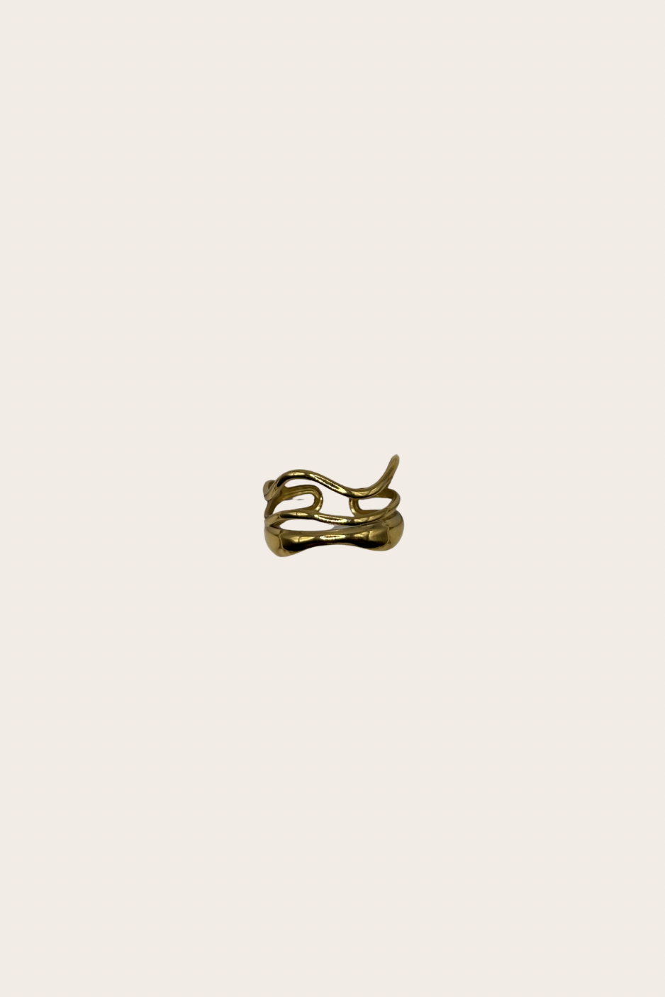 Wavy Golden Ring, gold ring with a fluid wavy silhouette with a sculptural golden finish