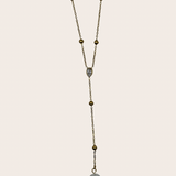 Diamond Pearl Lariat, gold, pearl white and clear necklace with a lariat design combining pearl and sparkling diamond-inspired accents